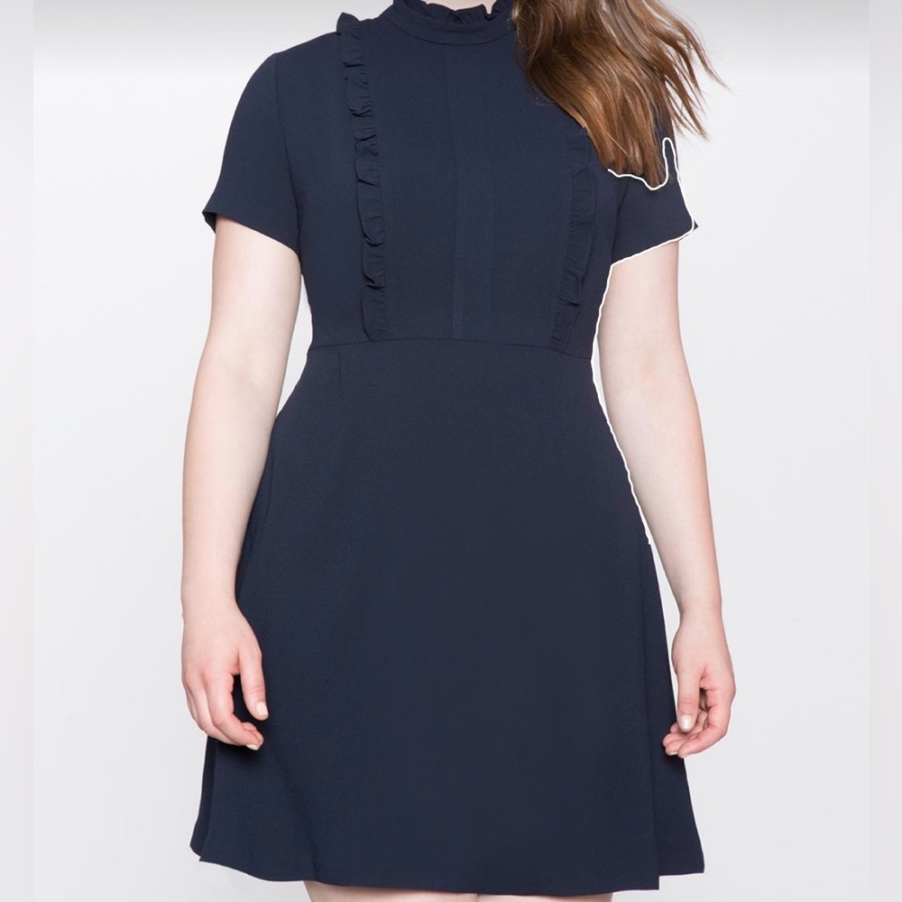 NWT ELOQUII Ruffle Front Soft Shirt Dress 18 Navy Blue Feminine classic - Picture 13 of 13